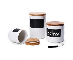 Sweese 804.101 Vorratsdosen Keramik mit Bambusdeckel, Memo für Kreidebeschriftung, 3er Set