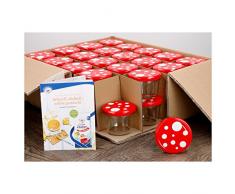 MamboCat 40er Set Sturzgläser 230 ml mit Fliegenpilz rot weiß Gepunkteter Deckel to 82 inkl. Diamant Gelierzauber Rezeptheft Marmeladengläser Einmachgläser Einweckgläser