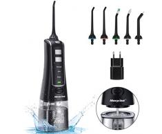 Munddusche Elektrische,morpilot Professionelle kabellose Munddusche Testsieger,300ML mit 3 Modi 5 Düsen IPX7 Wasserdicht,USB Wiederaufladbarer und Tragbarer Wasser Flosser für Familien und Reisen
