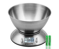Etekcity Küchenwaage Digitalwaage Professionelle Waage aus Edelstahl mit 1,96 Liter abnehmbarer Schüssel, 5kg/11lb Elektronische Waage, Raumtemperaturanzeige und Timer für Backen & Kochen, Silber