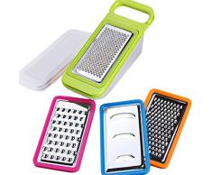 Boodtag Obst Gemüse Edelstahl Schneidemaschinen 7 Stück mit Reibe, Shredder Julienne und Zester Set für Karotten, Käse etc (Mehrfarbig)