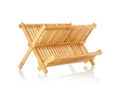 bambuswald© klappbares Abtropfgestell für Geschirr 100% Bambus - ökologisches Küchenzubehör für Zuhause, Camping o. Büro mit Platz für Teller | Tassen | Abtropfgitter Abtropfständer Geschirrabtropfer