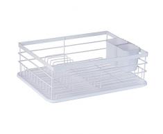 KADAX Abtropfgestell, Geschirrtrockner aus Stahl pulverbeschichtet, 43 x 32 x 14 cm, große Geschirrablage mit Besteckkorb, Geschirrabtropfer für Spüle, Teller, Besteck, Geschirrständer (weiß)