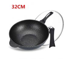 INEP Antihaft-Kohlenstoffstahl Wok Induktions Sicherheit, mit Deckel Antihaft- elektromagnetischer Wok sicher Kratzfeste frei Induktionswok PFOA und Wok -32Cm