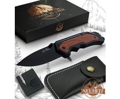 Le Flair Outdoor Messer - Einhandmesser Taschenmesser mit 8,5cm Edelstahl Titanklinge - Survivalmesser mit Korrosionsschutz - Bushcraft Messer inkl. Messerschärfer und Magnetbox - Klappmesser