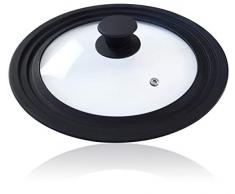 Glas Deckel Universal-Graduierte Küche Deckel Multisize 25.5 cm / 10”, 27.5 cm / 10.8”, 29.5 cm / 11.6” (Außenkanten 31 cm / 12.2”) für Töpfe und Pfannen, hitzebeständigem Silikon Felge, Schwarz