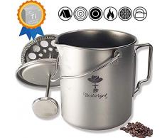 Bestargot Camping Titanium Topf Becher Tasse Outdoor, 750ml max French Press Titan Campinggeschirr Kaffeebereiter Kann, Outdoor-Tasse Geschirr, Große Kapazität, Leicht und Tragbar 220g