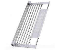 MONOJOY Abtropfgitter Abtropfgestell für die Küchenspüle 45 x 15 cm Spülbeckenmatte Edelstahl Multifunktionaler Faltbarer Geschirrtrockner Spülen Abtropfer Spültuchhalter Spülbecken Organizer