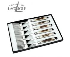 Forge de Laguiole - 6er Set Gabeln - Griff Hirschhorn - Passend zu den Laguiole Steakmessern - Stahl glänzend