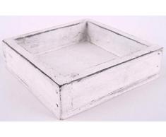 Shophaus24 Quadratisches Tablett Holz Weiß Antik. 20 cm x 20 cm. 1 Stück