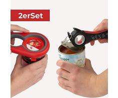 MASCHOTA 2er Set Multiöffner Deckelöffner, Flaschenöffner & Dosenöffner in einem: Ideal für Senioren, Frauen, Kinder, bei Gelenkbeschwerden, Arthrose oder Rheuma in rot schwarz grau
