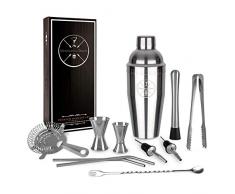 Bartenders Choice - Premium Edelstahl Cocktailshaker Set/Geschenk Set – 750ml Cocktail Shaker/Cobbler, Hawthorne Sieb, 2 Messbecher, 2 Ausgießer, Barlöffel UVM.