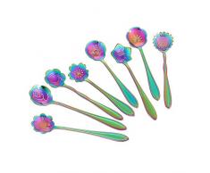 niceEshop(TM) Blumen Löffel Set, Set von 8 Edelstahl Teelöffel Bunte Kaffeelöffel Teelöffel Rührlöffel Zucker Löffel, Regenbogen