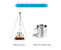 Lixada Edelstahl Wasser Tasse Becher 750ml mit faltbaren Griffe und Deckel/Camping Hängende Topf mit Dämpfen Gericht für Camping Wandern Kochen Picknick