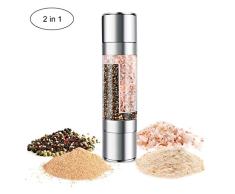 GHEART Pfeffermühle Salz und Pfeffer Mühle Edelstahl Manuell Gewürzmühle 2 in 1 Salzstreuer Pfefferstreuer Chilimühle mit Verstellbarem Keramik Mahlwerk Salt and Pepper Mill