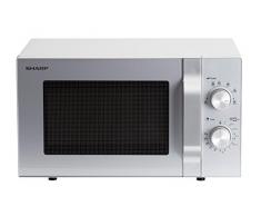 Sharp R204S Solo-Mikrowelle / 20 L / 800 W / 6 Leistungsstufen / Zeitschaltuhr von 30 Minuten bis 00 Sekunden / Gewichtgesteuertes Auftauen / Glasdrehteller (24,5 cm) / silber