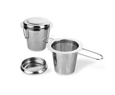 Schramm® 2 Stück Edelstahl Teesieb mit Deckel Abtropfschale Teefilter ideal für losen Tee passend für Tasse und Kanne mit langem Griff faltbar