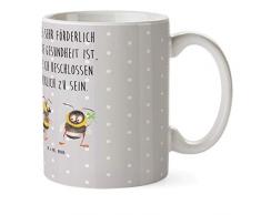 Mr. & Mrs. Panda Kaffeetasse, Trinkbecher, Kindertasse Hummeln mit Kleeblatt mit Spruch - Farbe Grau Pastell