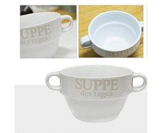 4er Set Suppentasse Suppen Tasse Suppenschüssel Schüssel Suppenterrine Landhaus (Weiß)