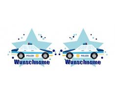 Samunshi® Kinder-Tasse mit Namen und einem Polizei-Auto als Motiv Bild Kaffeetasse Teetasse Becher Kakaotasse Nr.3: blau H:95mm / D:82mm