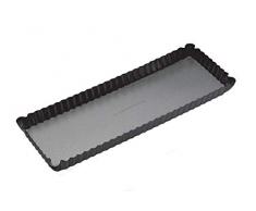 Master Class Rechteckige Antihaft-Kuchenform/Quicheform mit gewelltem Rand und losem Boden, Stahl, Schwarz, 36 x 13 x 2.5 cm