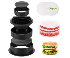 Nuovoware 3 in 1 Antihaft Burgerpresse, Burgerpresse Patty Maker mit 100 Stück Backpapier Wachspapier für Perfekt Hamburgerscheiben Hamburger-Presse Burger Patties oder Frikadellen - Schwarz