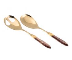 Rivadossi Sandro Laura ORO 4302I16OR Salatbesteck, Edelstahl 18/10, Griff aus PMMA, Geschenkbox, Olivgrün, 2 Stück braun