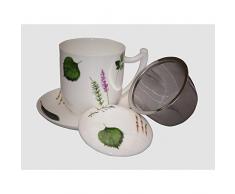 Teetasse mit Teesieb PRIMA VERA Kräuter, 0,38L, weiß grün, Porzellan, TeaLogic
