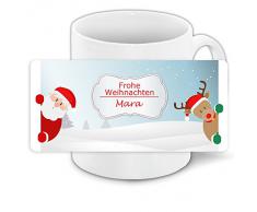 Weihnachts-Tasse mit Namen Mara und schönem Weihnachtsmotiv mit Weihnachtsmann, Rentier und Schneelandschaft
