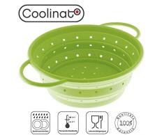 Coolinato Sieb aus Silikon, faltbar spülmaschinenfest, Nudelsieb Abtropfsieb Dampfgar Einsatz, Küchensieb, 24 cm Grün