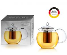Creano Glas-Teekanne 1,3l 3-Teiliger Teebereiter mit Integriertem Edelstahl-Sieb und Glas-Deckel, Ideal zur Zubereitung von Losen Tees, tropffrei, All-in-One