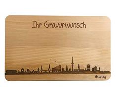 Brotzeitbrett Hamburg Skyline | Frühstücksbrettchen aus Buche | Holz Schneidbrett | Geschenk mit Gravur | Frühstücksbrett (Standard (22x14x1cm), mit persönlicher Gravur)