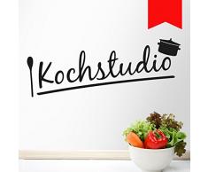 WANDKINGS Wandtattoo - Kochstudio (mit Kochlöffel und Kochtopf) - 190 x 69 cm - Hellrot - Wähle aus 5 Größen & 35 Farben