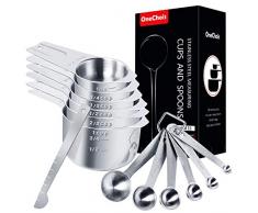 OneChois Messlöffel und Messbecher Set,Premium 304 Edelstahl,6 Messbecher & 6 Messlöffel&1 Messlineal für Backmaße (flüssige und trockene Zutaten)