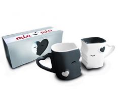 Mia Mio - Kaffeetassen/Küssende Tassen Geschenk Set zu Ostern/Hochzeit für Freund/Freundin aus Keramik (Grau)