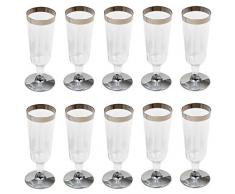 GRÄWE Einweg-Sektgläser, 10er Set - stabile Sektkelche aus Kunststoff, transparent, mit Silber-Rand, 0,15 Liter