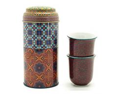 IMAGES DORIENT Geschenkset 2 in 1 Metalldosen mit 2 x 90ml Porcalain Espressotassen Espressobecher Moccatassen bunt orientalisch Gemustert