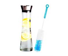 Worldconnection Edle Wasserkaraffe 1,2l mit Reinigungsbürste Karaffe Saftkrug Krug aus Glas mit Ausgiesser und Sieb 1L (mit Spülbürste (Farbe nach Verfügbarkeit))