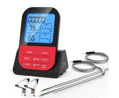 LinkLvoe Fleischthermometer Digital Grillthermometer mit Zeitmesser, 2 Temperaturfühlern Sonden, Magnetrückwand,Hintergrundbeleuchtung LCD Display Sofortiges Auslesen, Einkochthermometer (rot)