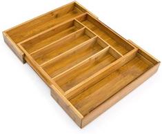 Relaxdays Besteckkasten Bambus, groß, 5 bis 7 Fächer, Besteckeinteiler, Schubladeneinsatz HBT: 5 x 48,5 x 37 cm, natur