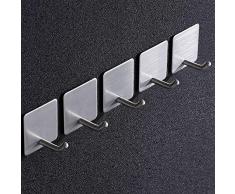 Aikzik Haken Selbstklebende, Handtuchhaken Badezimmer Wandhaken Edelstahl Handtuchhalter ohne Bohren für Bad und Küche，5 Stk