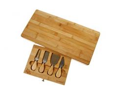 # 1 Extra große Bambus-Käse-Platte mit integriertem Spezial-Messer / Besteck Werkzeug-Fach. Hergestellt aus 100% natürlichem Premium Moso Bambus