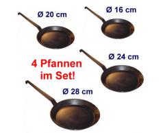 Eisenpfanne Set Ø 16 + 20 + 24 + 28 cm kaltgeschmiedet
