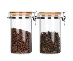 KKC 2er Sets Vorratsdosen Glas mit Bambus Deckel Luftdicht, 1,2 L,Kaffeedose Glas,Kaffee Vorratsdose Luftdicht,Nüsse, Kaffeebohnen Glasbehälter mit Deckel