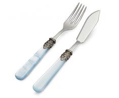 EME NAPOLEON Fischbesteck 2-Teilig aus rostfreiem INOX Edelstahl 21 cm: Fisch Besteck Spülmaschinengeeignet in Perlmutt Hellblau