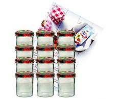 MamboCat 12er Set Sturzglas 350 ml Marmeladenglas Einmachglas Einweckglas to 82 Obst Deckel Incl. Diamant-Zucker Gelierzauber Rezeptheft
