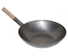 AAF Nommel ® Wok Pfanne Flacher Boden Ø 36 cm, für Gas, Induktion, Ceran und Elektro, mit Holzgriff
