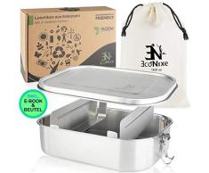 Econixe Brotdose Edelstahl mit 2 variablen Trennwänden + Beutel - Auslaufsichere Lunchbox, BPA- & plastikfreie Lunch Brotzeitbox & Unterteilung (1400ml) Nachhaltige Brotbox auch für Kinder + eBook