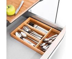 Relaxdays Besteckkasten aus Bambus HxBxT: ca. 4 x 25 x 34cm Besteckeinsatz mit 4 Fächern als Küchenorganizer und Schubladeneinsatz pflegeleichter Schubladenkasten für Besteck Organizer aus Holz, natur