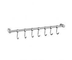 Rhorawill Hängeleiste aus Edelstahl Hakenleiste Küchenreling Aufhänger Organizer Pfanne Tassen Küchenutensilien Halter Küchenhelfer Küchenleiste mit 7 Haken für Küche Badezimmer Schlafzimmer